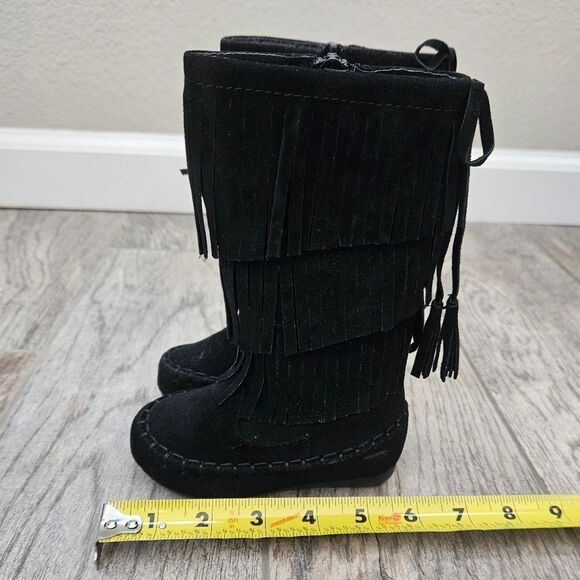 Link Candice 16KA Black Faux Suede Fringe Mid Calf Boots Size 5T - Picture 13 of 14